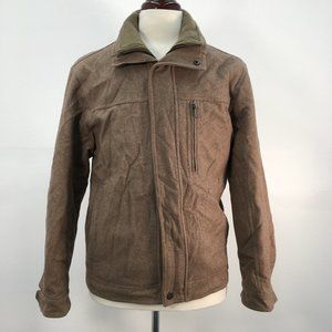 London Fog Brown Wool Blend Full Zip Bomber Jacket
